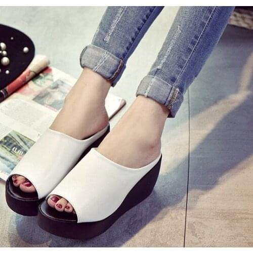 HotWomen Sandals Summer Embroidery Flower Leisure Shoes Women Platform Wedges Fish Mouth Gladiator Sandals Thick Bottom Slippers