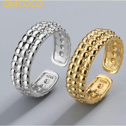 QMCOCO Water Drop 925 Sterling Silver Rings For Women Irregular Open Adjustable Ring Vintage Argent Accessories Jewelry