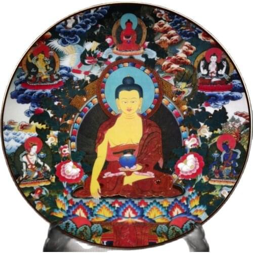 Early collection of gold painted and pastel Buddha pattern appreciation plate Thangka home town living room hand painted Buddha