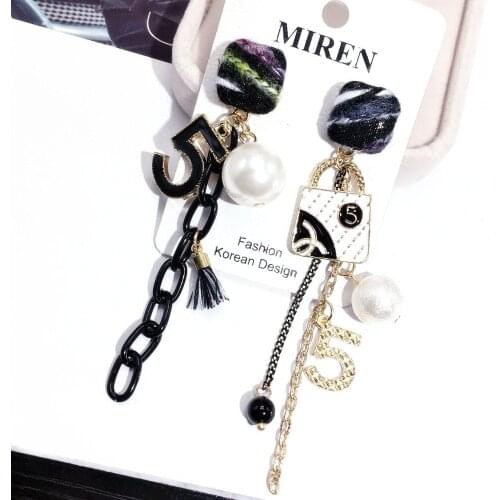 Lidavi Luxury Brand Hat Letter Bag Bow Stud Earrings Fashion Fringed Paris 5 Pearl Earring For Woman Party Wedding Jewelry Gift