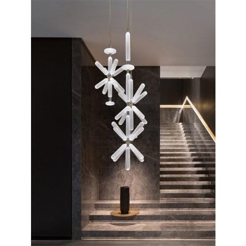 Modern Glass Pipe Pendant Lights Kitchen Living Room Hotel Lamps Modern Art Staircase Duplex Dining Tube Hanging Lights Fixtures