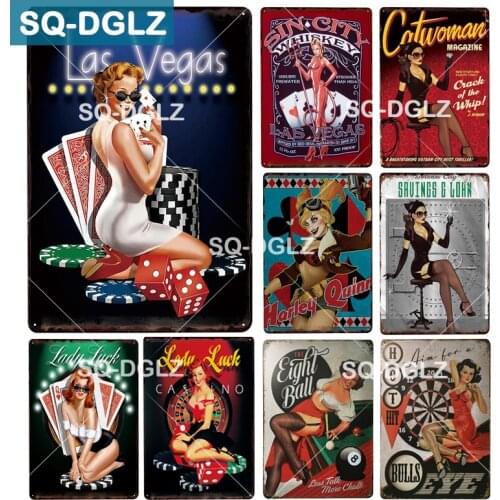 [SQ-DGLZ] LAS VEGAS Metal Sign Plaque Vintage Tin Sign Pub Bar Decor Plate Retro Plaque Club Lady Luck Wall Decor Art Poster