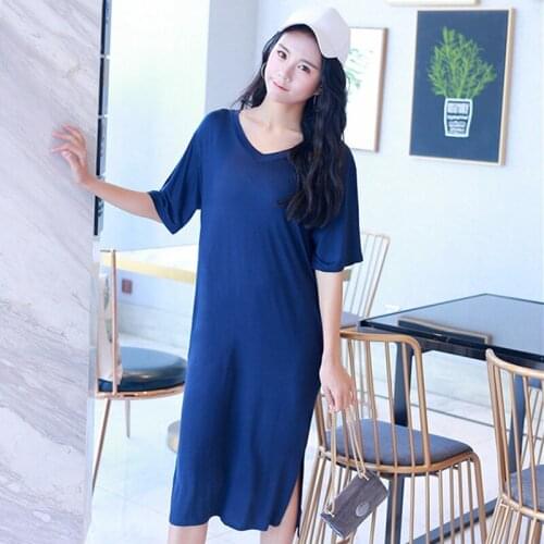 Large Size Loose Nightdress Sleepwear For Women Short Sleeve Long Dress Modal Cotton Female Nightgowns Sexy V Neck Nightshirt