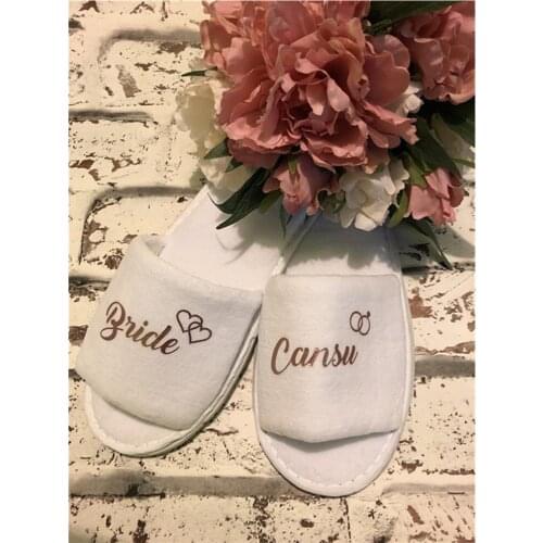 Custom ring heart Slippers,Open Toe Terry gold sister of bride Rubber Sole Slippers,Wedding proposal Gift,hen night spa Slippers