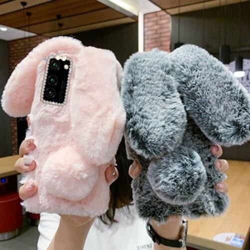3D Rabbit Long Ear Fluffy Warm Case for Huawei P Smart 2021 Y7A Y9A Y5P Y6P Y7P Y8P Honor 10 9X 9 Lite 20 30 Pro V20 V30 Cover