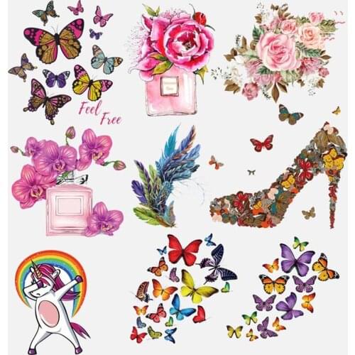 Iron On Flower/Butterfly Transfer For Clothing Princess Heat Transfers For Clothes Thermal Stickers For Diy Washable T-shirt