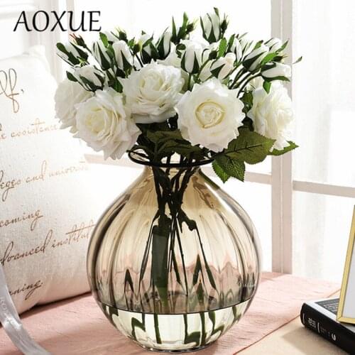 AOXUE Single branch moisturizing rose artificial flower wedding supplies home living room decoration shooting props fake flowers