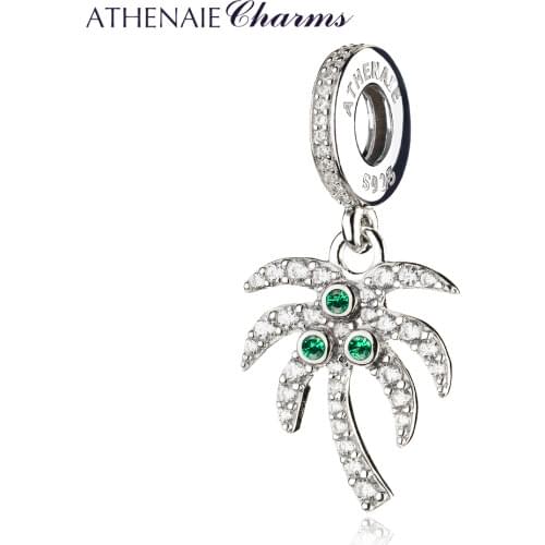 ATHENAIE 925 Sterling Silver Sparkling Palm Tree with Pave Clear CZ Pendant Drops Charms Fit Bracelets Necklaces Women Beads
