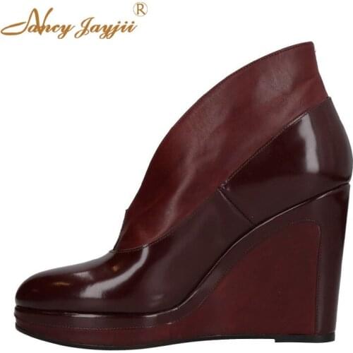 Women Shoes Ladies Pumps Burgundy Solid Platform Party Super High Wedges Heels Cover Elegant Sexy Fashion Nancyjayjii 2019