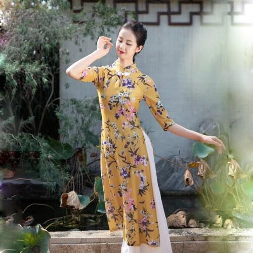 Female Belly Dance Clothes Oriental Classical Dance Practice Cheongsam Chinese Women Elegant Folk Dance Stage Costumes DQL5084