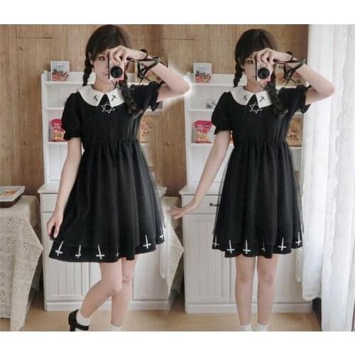 Harajuku Street Cross Cosplay women Dress Japanese Soft Sister Gothic Style Star Tulle Dress Lolita Girl Dress B291