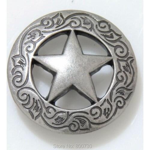 10pc 1-1/8'' Metal Concho Western Texas Star Saddlery Concho Leathercraft Antique-Silver