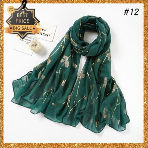 2020 Women Scarf Hijab Wrap Solid Color With Leaf Print Shawls Headband Muslim Hijabs Scarves Foulard Femme Fashion