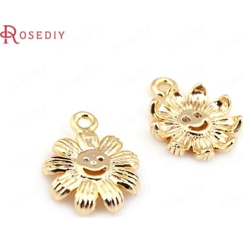 33506)10PCS 13*10MM 24K Gold Color Brass Sun Flower Charms Pendants High Quality Diy Jewelry Findings Accessories wholesale