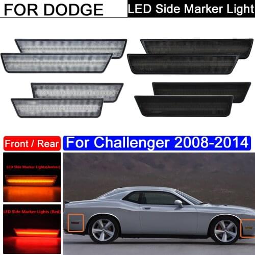 4Pcs Front Amber Rear Red LED Side Fender Reflector Marker Lamp Parking Warning Marker Light For Dodge Challenger 2008-2014