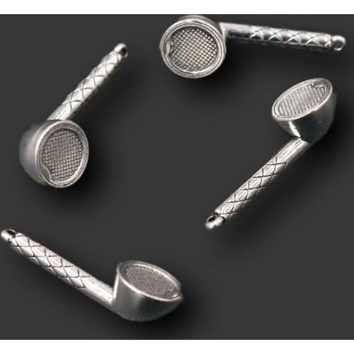 4pcs Silver Plated 3D DJ Music Earplug Pendants Hip Hop Style Necklace Earring Accessories DIY Charms Jewelry Crafts Making