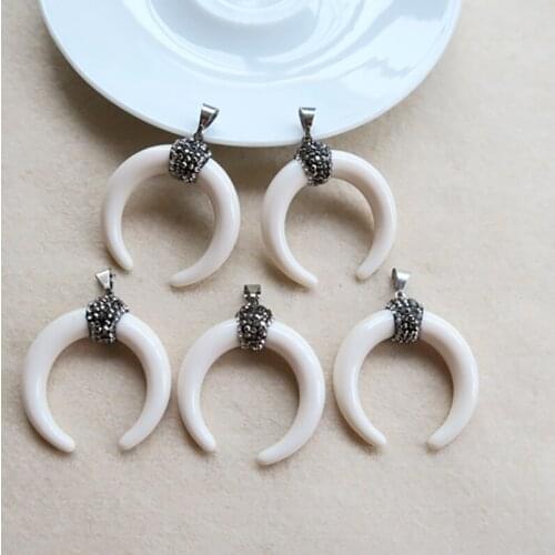 5Pcs OX Horn shape Pendant,Pave Rhinestone Crystal Caps Charms,DIY Jewelry necklace earrings making supplies PD75