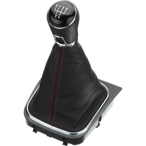 5 Speed Gear Shift Knob Lever W/ Black Leather Boot Gaitor For VW Golf 5 6