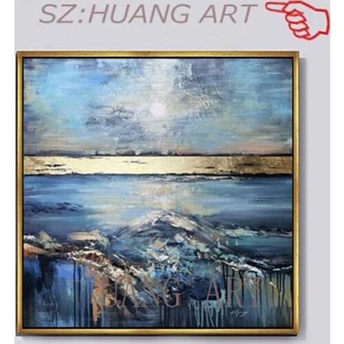 Point Of View Blue Sky Abstract Landscape Painting Gold Leaf Modern Textured Painting Knife Oil Painting Wall Art Canvas Art