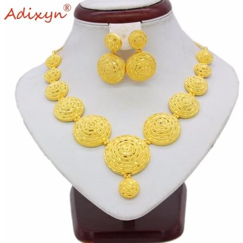 Adixyn India Gold Color/Copper Jewelry Sets Choker Necklace Earrings African/Nigerian Bridal Wedding Accessories Gift N06081