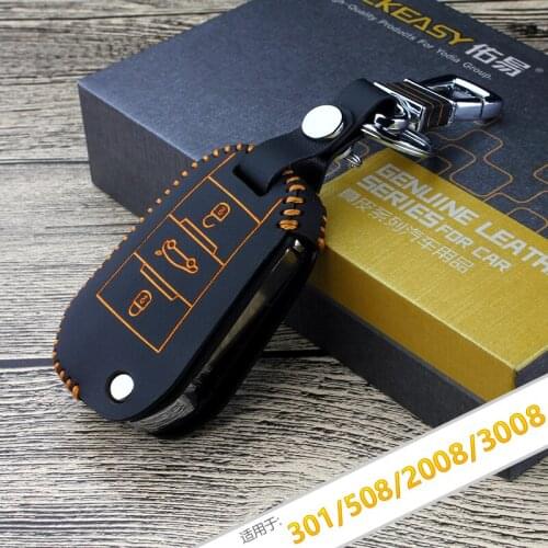 Car key chain case for peugeot 301 508 2008 3008 408 5008 308 2013~ 2017 Genuine Leather remote key chain bag keychain