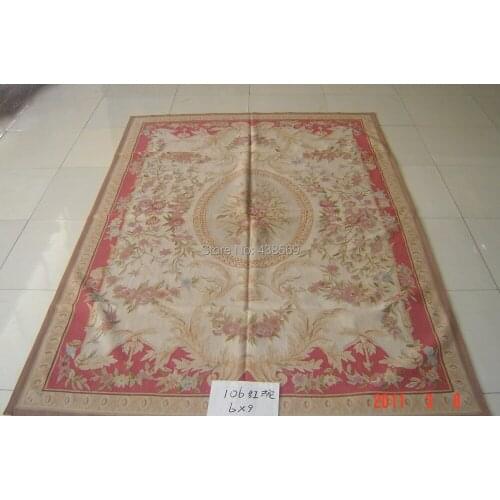 Free shipping 9'x12' Aubusson woolen rugs red and camel design Shabby Chic carpets -- all kinds of rugs in our store