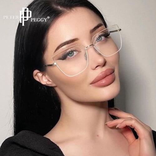 Oversized Cat Eye Square Computer Glasses Women Blue Light Blocking Ladies Eyewear Metal Frame Ladies Gaming Eyeglasses Eyewear
