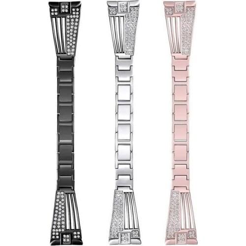 Stainless Steel Watch Strap Bracelet For Fitbit Versa Lite Diamond Steel Strip Strap Rhinestone