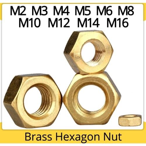 DIN934 M2 M3 M4 M5 M6 M8 M10 M12 M14 M16 Brass Nut Copper Hexagonal Nuts Brass Hex Nuts high strength