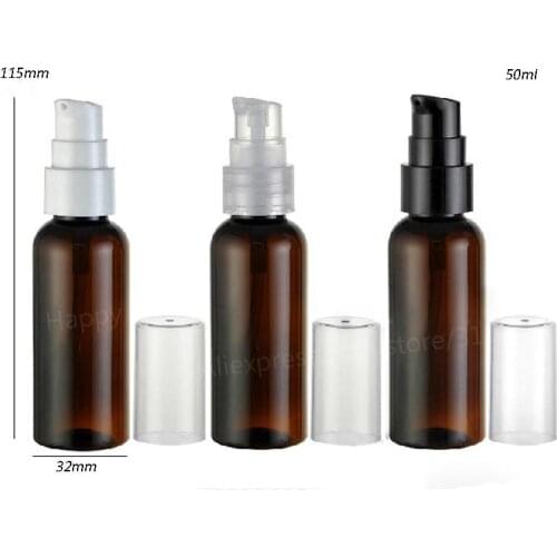 30 x 50ml Travel Amber PET Lotion Pump Cream Bottle 50cc Empty Brown Plastic Shampoo Cosmetic Packaging
