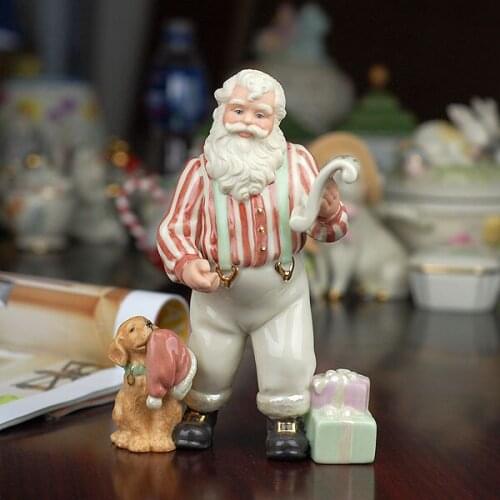 AMERICAN SANTA CLAUS WITH DOG STATUE HOME DECORATION LIVING ROOM ORNAMENTS CHRISTMAS CHILDREN GIFT