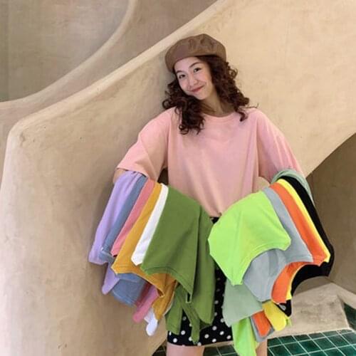 Women new solid color O-neck Short Sleeve Casual Female clothes shirts summer Loose Top Tees Crop Y2K Oversize Streetwear TShirt