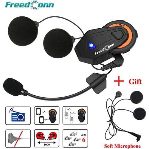 Freedconn T-Max Helmet Bluetooth Intercom Headset Motorcycle 1500M 6 Riders Group Talk System FM Radio