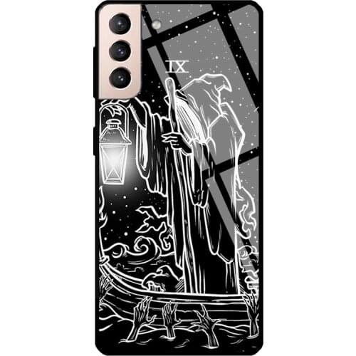 Hermit Tarot Card Grim Reaper Goth Tempered Glass Case For Samsung Galaxy S21 Ultra S20 FE S8 S9 S10 Note 10 Plus Note 20