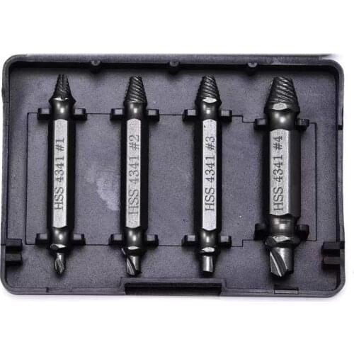 HSS 4Pcs Damaged Screw Extractor Drill Bit Set Stripped Broken Screw Bolt Remover Extractor Easily Take Out Demolition Tools