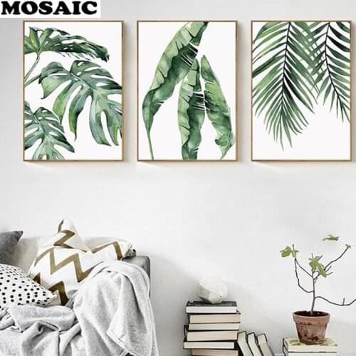3 Pieces Canvas diamond painting cross stitch still life Leaves Wall Decor,diamond embroidery mosaic christmas decoration gift