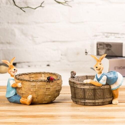Cute vintage rabbit resin flower pot Brief pastoral animal rabbit small flower pot