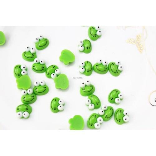 Set of 250pcs smiley green forg head little kawaii resin flatback cabochons (13x11mm) Cell phone decor, earrings accessory DIY