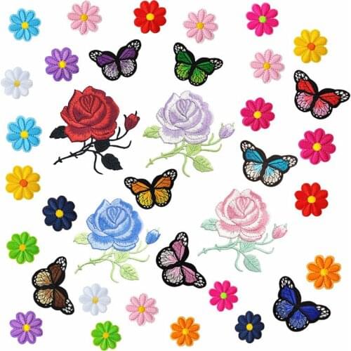 20pcs/lot Embroidery Patch rose flower butterfly shirt dress Clothing Decoration Sewing Accessory Iron Heat Transfer Applique