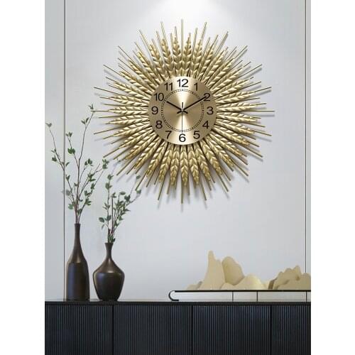 Nordic Wrought Iron Wheat Ear Sunflower Wall Clock Home Livingroom Wall Mural Crafts Hotel Lobby Store Wall Sticker Decoration