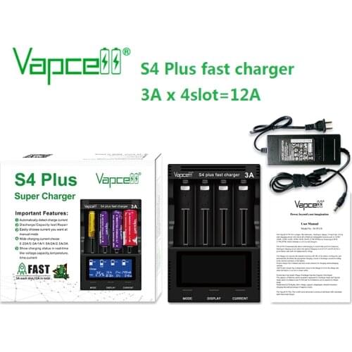 New upgrade version Vapcell S4 plus discharger/capacity test/repiar fast charger adjustable 3A 4 slot With the adapter charger