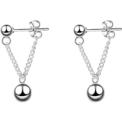 New Arrival 925 Sterling Silver Fashion Little Ball Ladies`tassels Stud Earrings Jewelry Wholesale No Fade Students Girls Gift