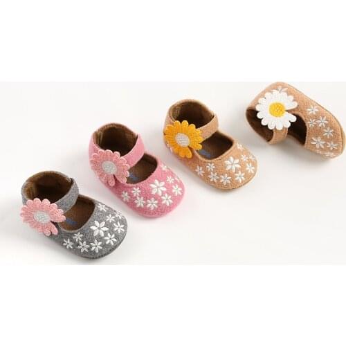 0-18M Newborn Baby Girls Flats, Soft Sole Infant First Walkers Embroidery Princess Shoes with Sunflower