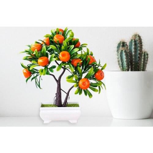 Plastic Artificial Bonsai Orange Tree Faux Plant Fake Potted Flower Desktop Decor for Garden Decor Artificial Flower Home Decor