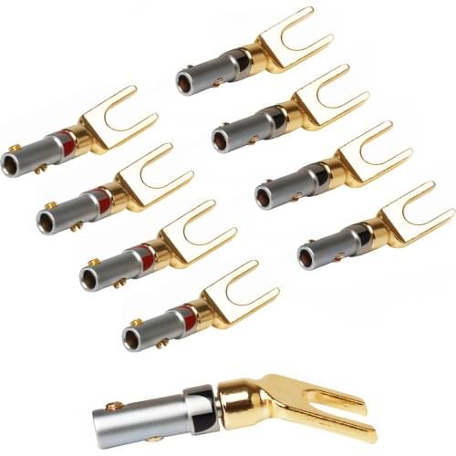 For 2PCS Gold Plated Y/U- Type Banana Plugs Set Cable Wire Connector Fork Spade Speaker Plug Adapter Audio Terminals