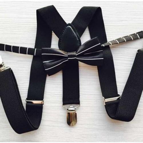 Adjustable Elasticated Kids Suspender Straps Set Boy Girl 3 Clip Suspenders With Striped Bow Tie
