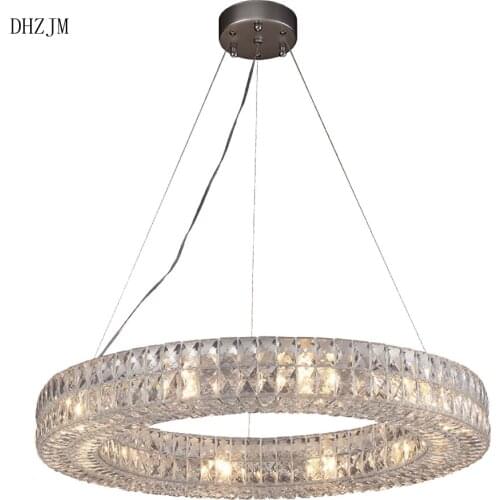 DHZJM Luxury Modern Crystal Chandelier For Living Room Round Hanging Lighting Fixture Circle Design LED Lustres De Cristal
