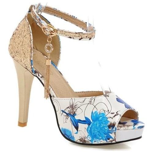 Fashion Womens sandals Word buckle with color matching flowers code with high heels summer waterproof table with sandals