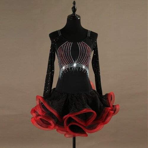 Rhinestone Tango Dress Women Latin Dance Dresses Stage Costume Sexy Salsa Dance Clothing Samba Dancewear Tap Dance Outfit JL2623