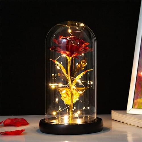 Dried Flowers Preserved Roses in Glass Cover with Night Light Ornaments Wedding Valentine Day Christmas New Year Home Decor Gift